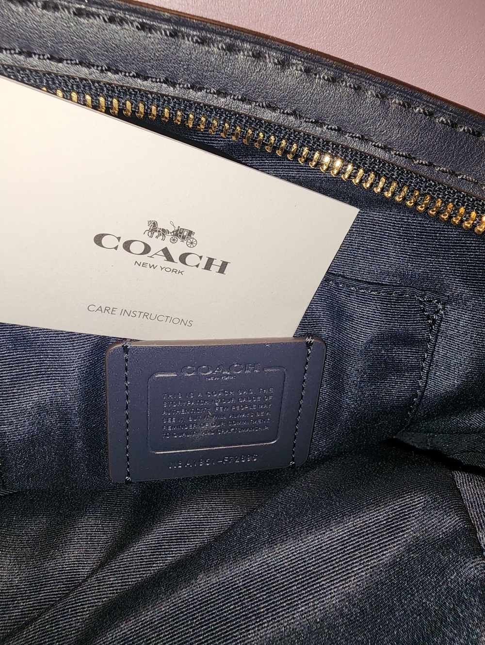 NWOT Coach Brown Signature Canvas Mini Backpack with Pink Trim & Navy Accents - Picture 4 of 8